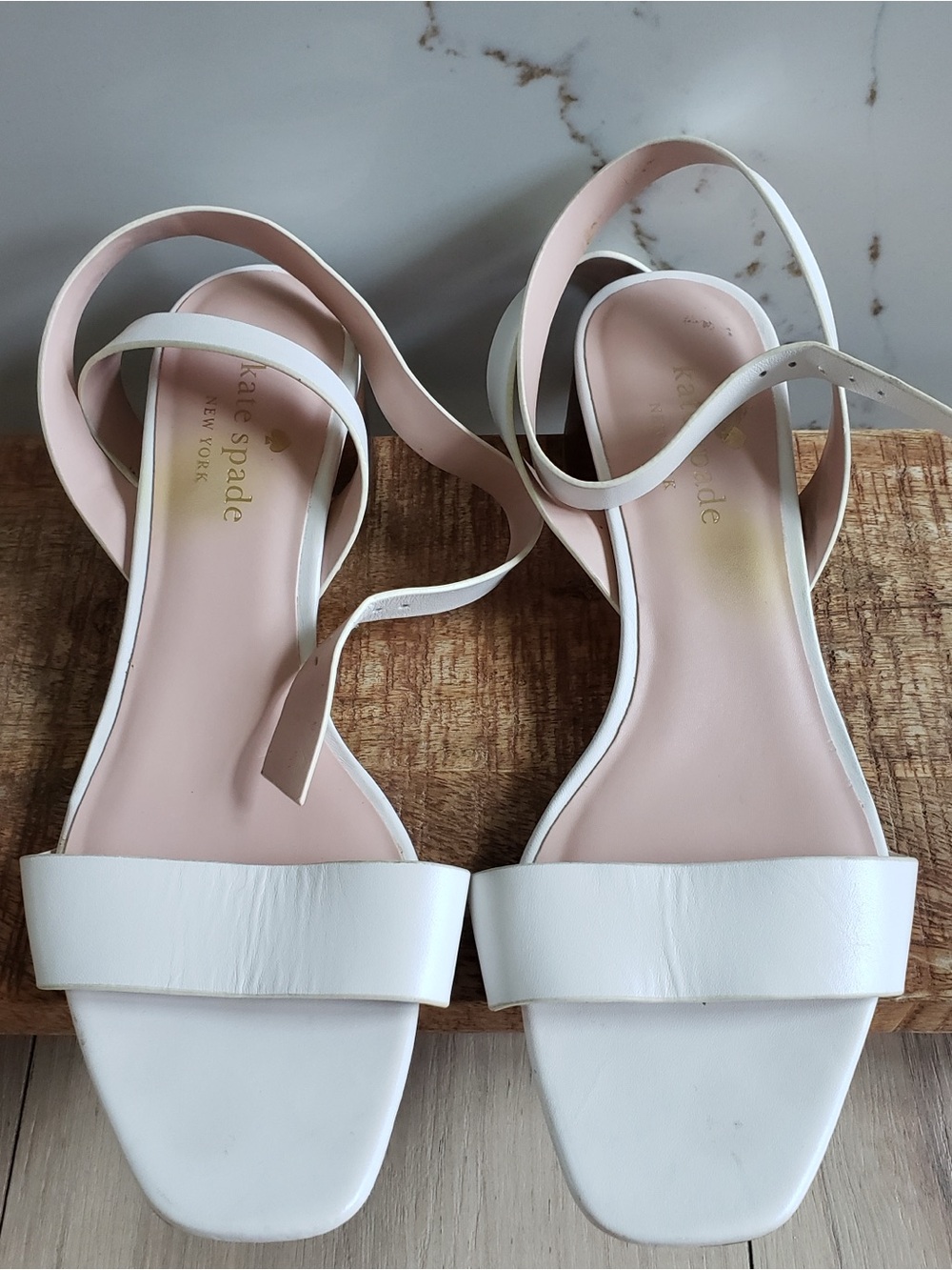 kate spade White Leather Ankle-Strap Sandals